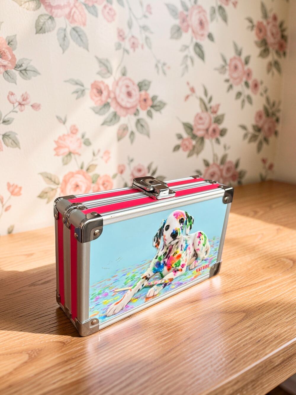 Vaultz Locking Storage Case Colorful Dalmatian Dog Pink Aluminum Box